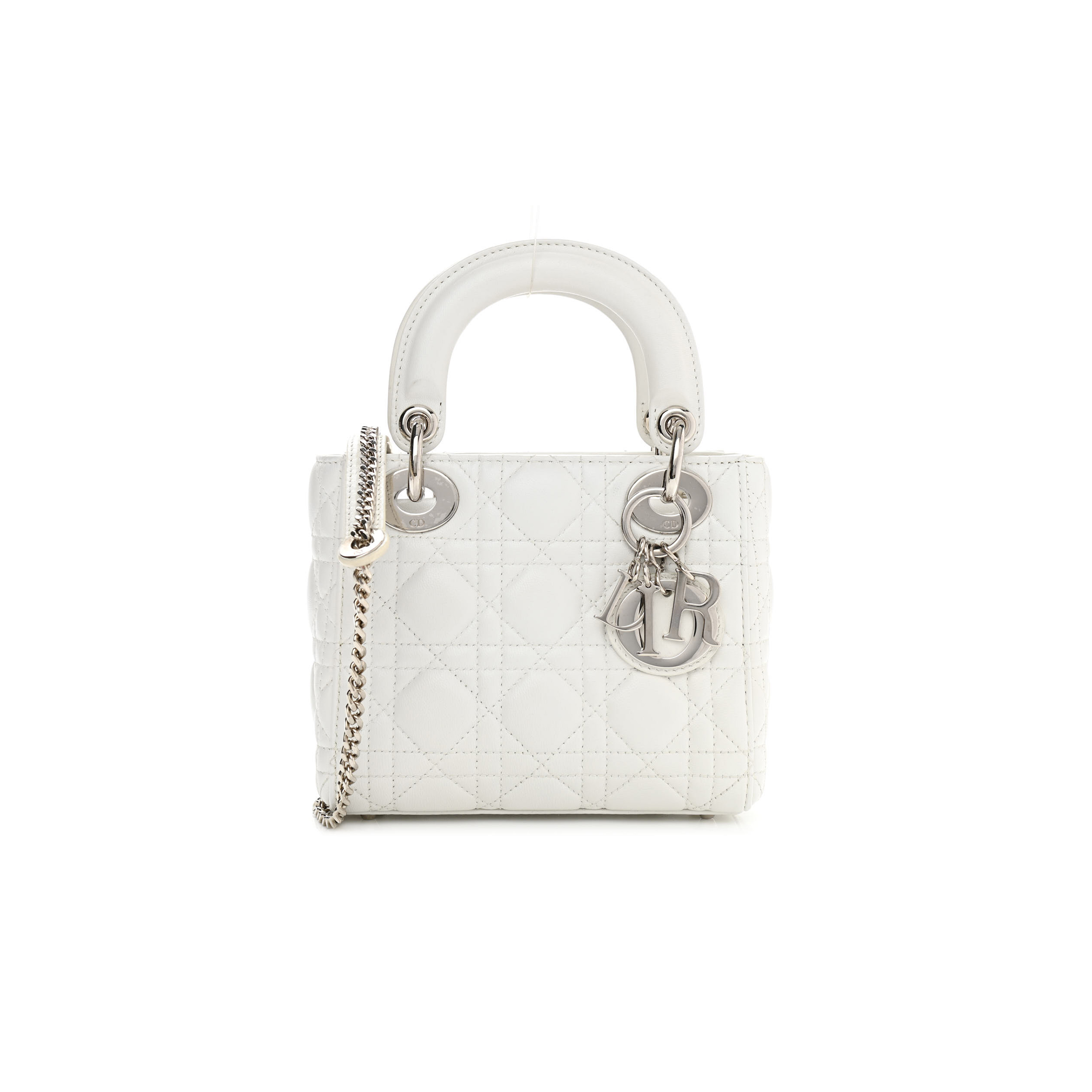 DIOR LAMBSKIN CANNAGE MINI LADY DIOR WHITE  (17*15*7.6cm)